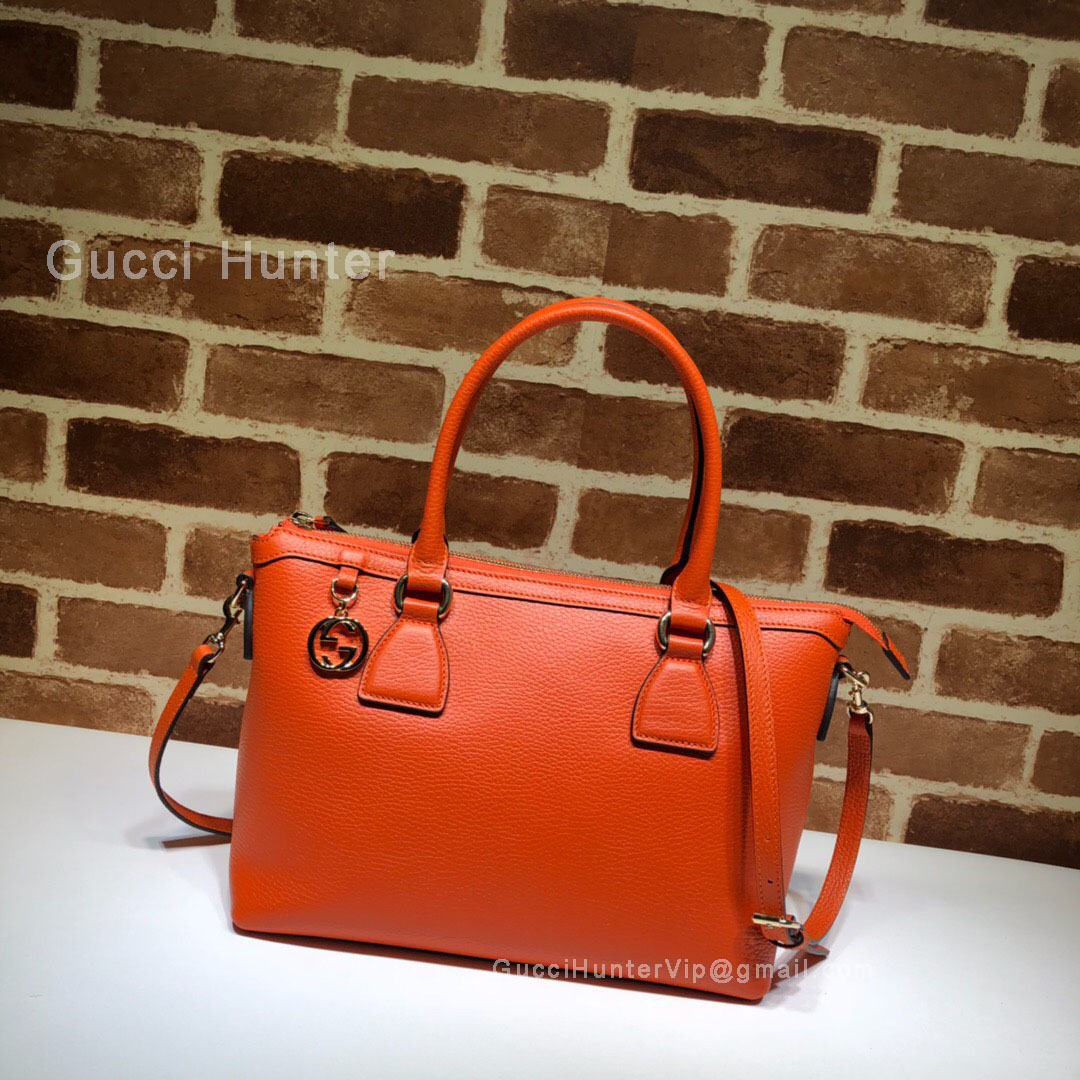 Gucci GG Charm Teal  Leather Medium Tote Bag Orange 449659
